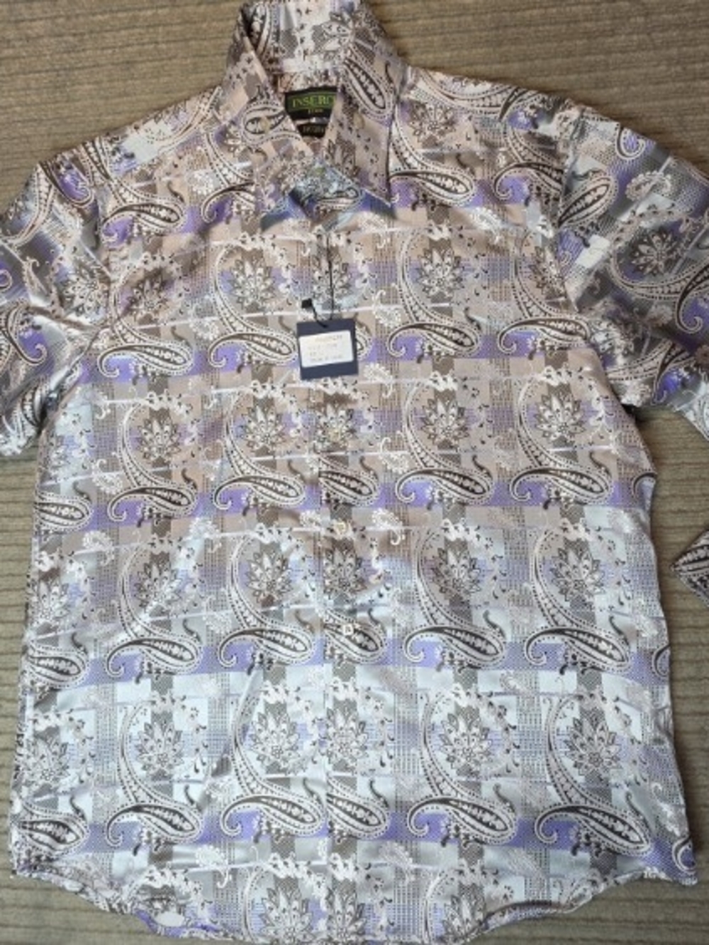 NEW INSERCH Mens Sport Shirt Paisley Premium Jacquard Pattern Regular Fit Sz Lrg